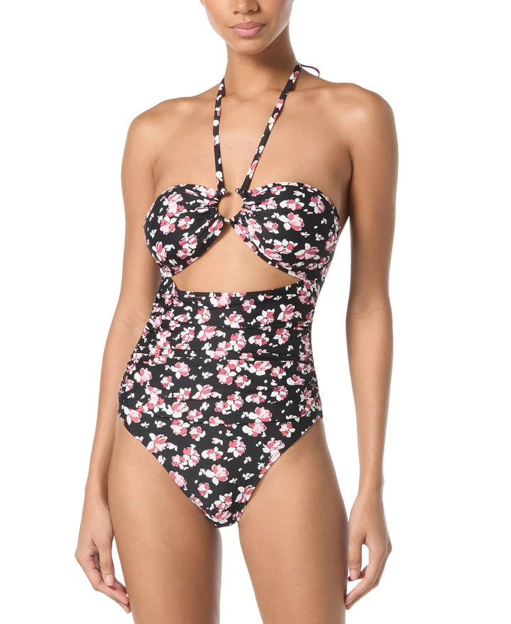 MICHAEL Michael Kors Printed Bandeau Cut Out One-Piece Swimsuit MSRP $138