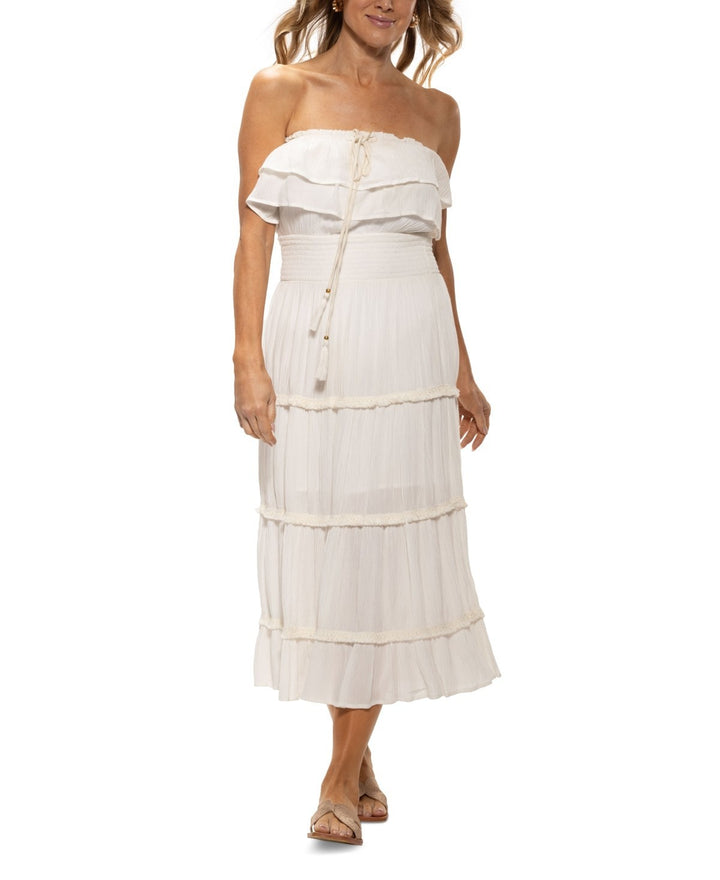 Dotti Ruffled Smocked-Waist Tiered Cover-Up Dress MSRP $72