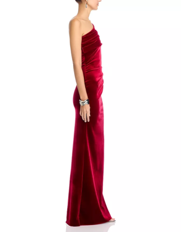 Chiara Boni La Petite Robe Epoque Velvet One Shoulder Gown MSRP $1090