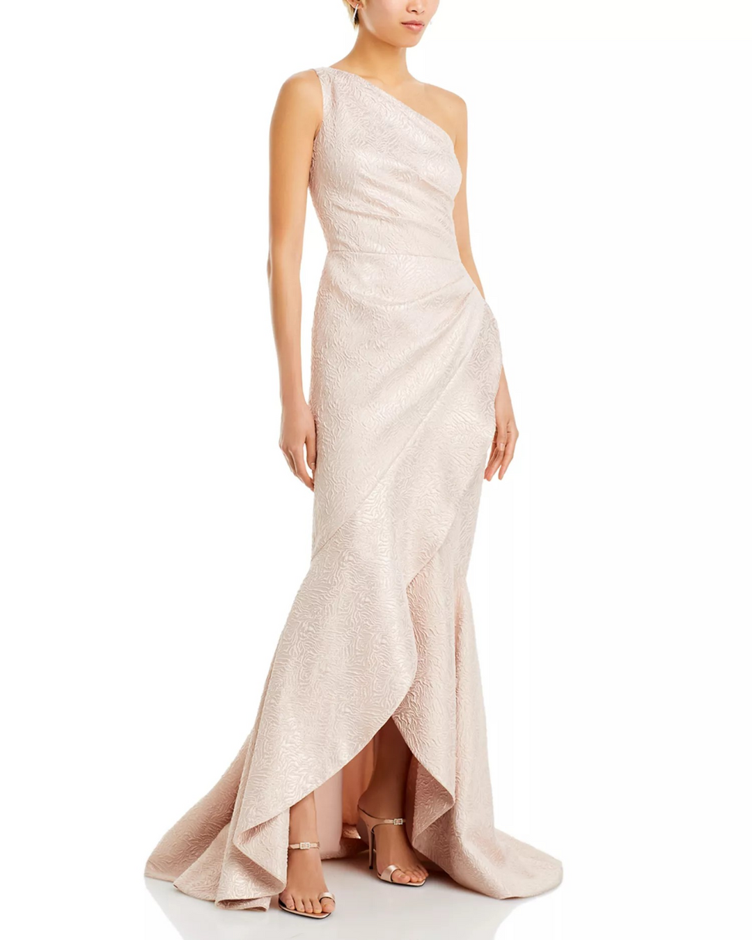 Teri Jon by Rickie Freeman Metallic Jacquard One Shoulder Mermaid Gown MSRP $720