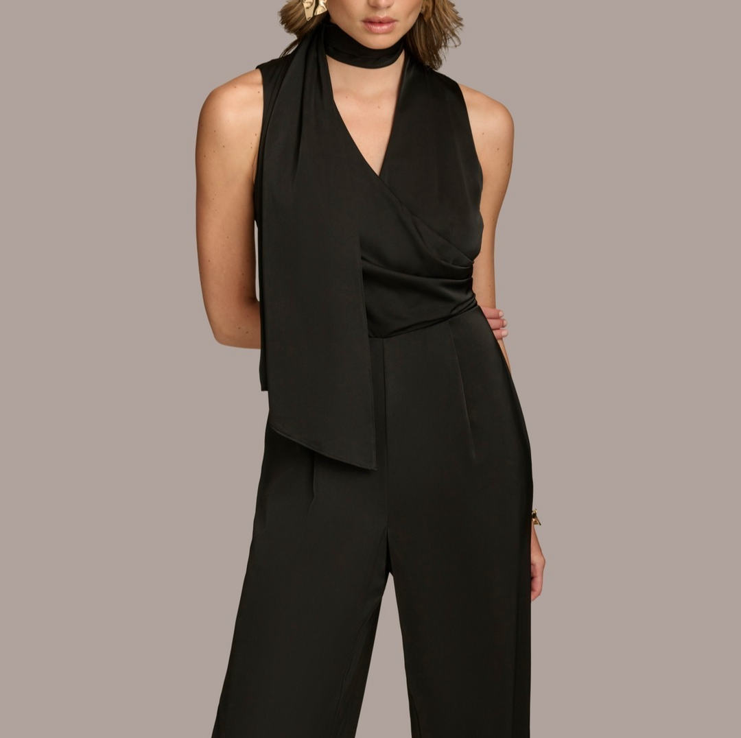 Donna Karan New York Women's Scarf-Neck Sleeveless Jumpsuit MSRP $209