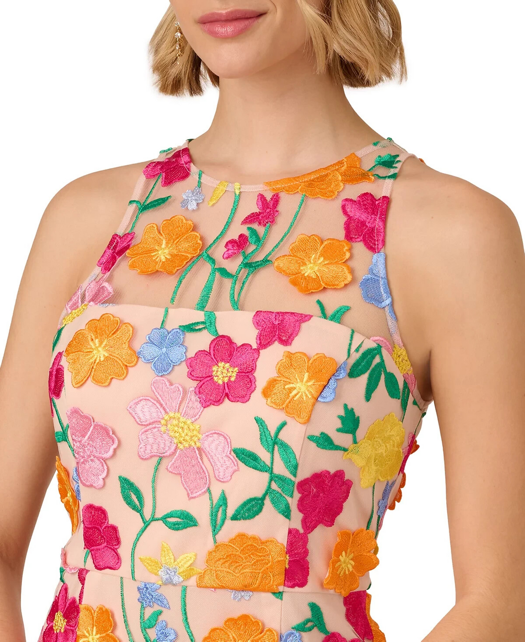 Adrianna Papell Floral-Embroidered Column Dress MSRP $179