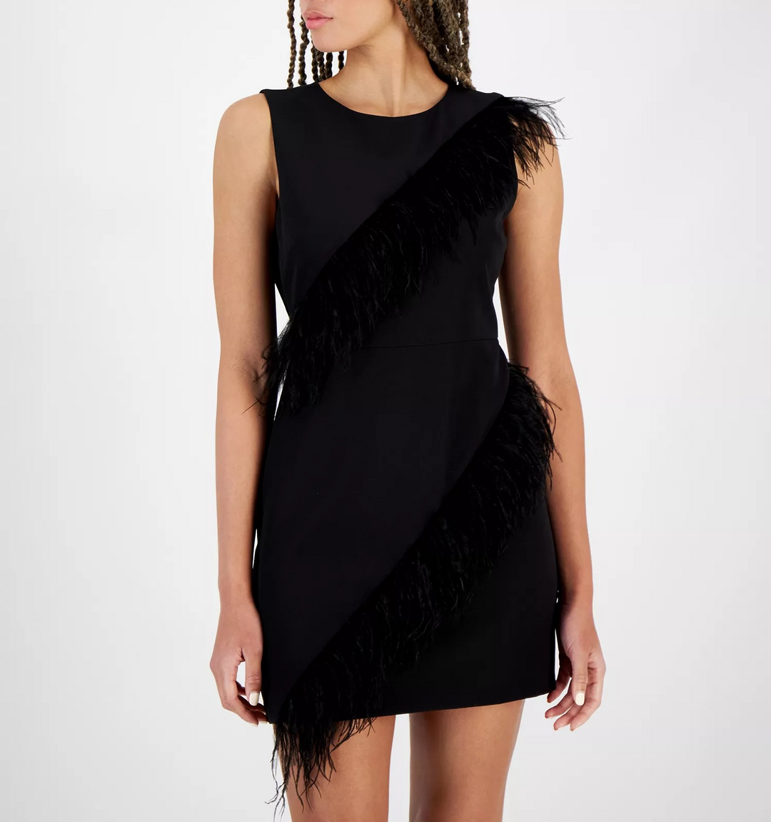 Sam Edelman Women's Asymmetric-Feather-Trim Sheath Dress MSRP $158