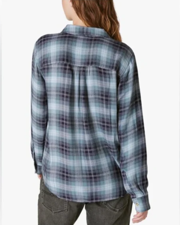 Lucky Brand Cloud Plaid Boyfriend Shirt MSRP $79