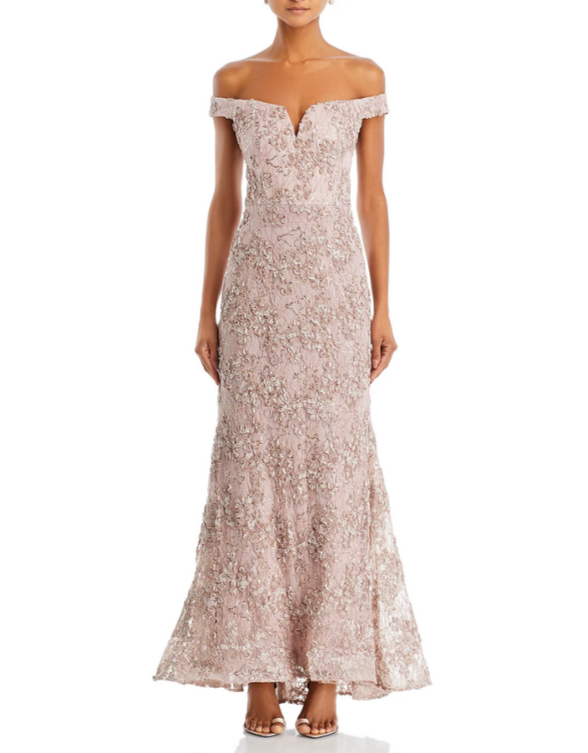 AQUA Off-the-Shoulder Embellished Lace Gown MSRP $288