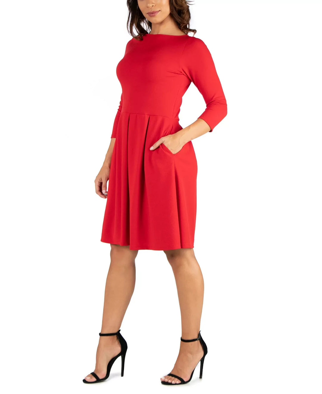24seven Comfort Apparel Women's Perfect Fit and Flare Pocket Dress MSRP $61