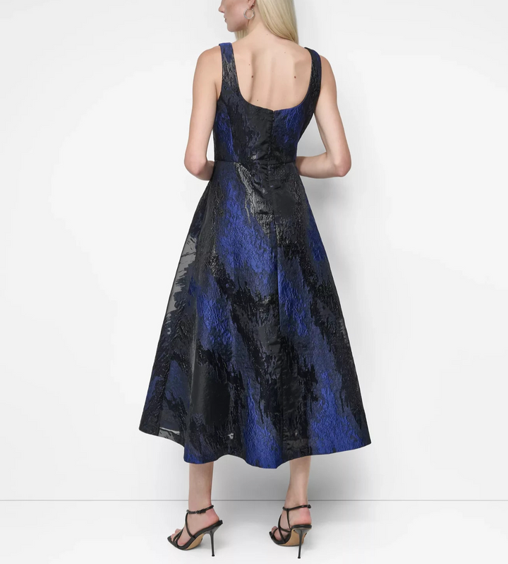 DKNY Metallic Jacquard Scoop-Neck Midi Dress MSRP $249