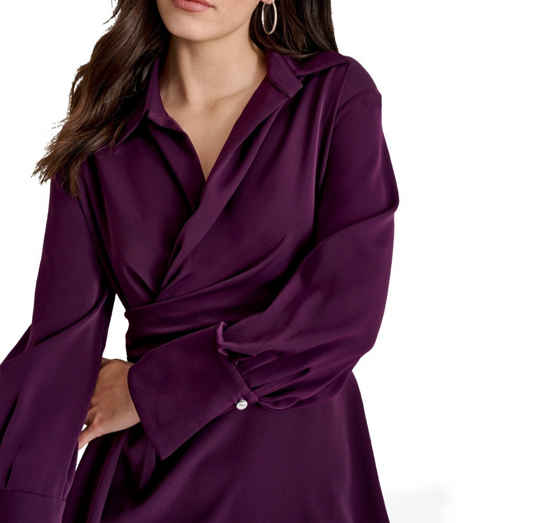 Dkny Women's Wrap-Front Long-Sleeve Minidress MSRP $134