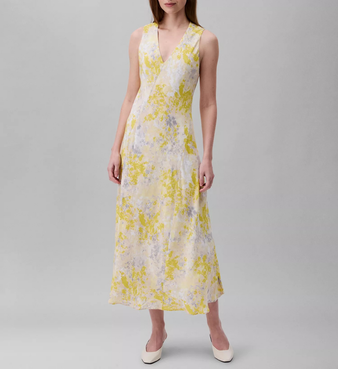 Calvin Klein Women's Abstract-Print V-Neck Midi Dress MSRP $179