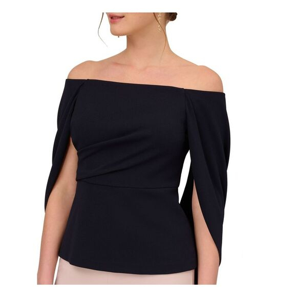 ADRIANNA PAPELL Womens Navy Zippered Cape Sleeve Evening Top MSRP $139