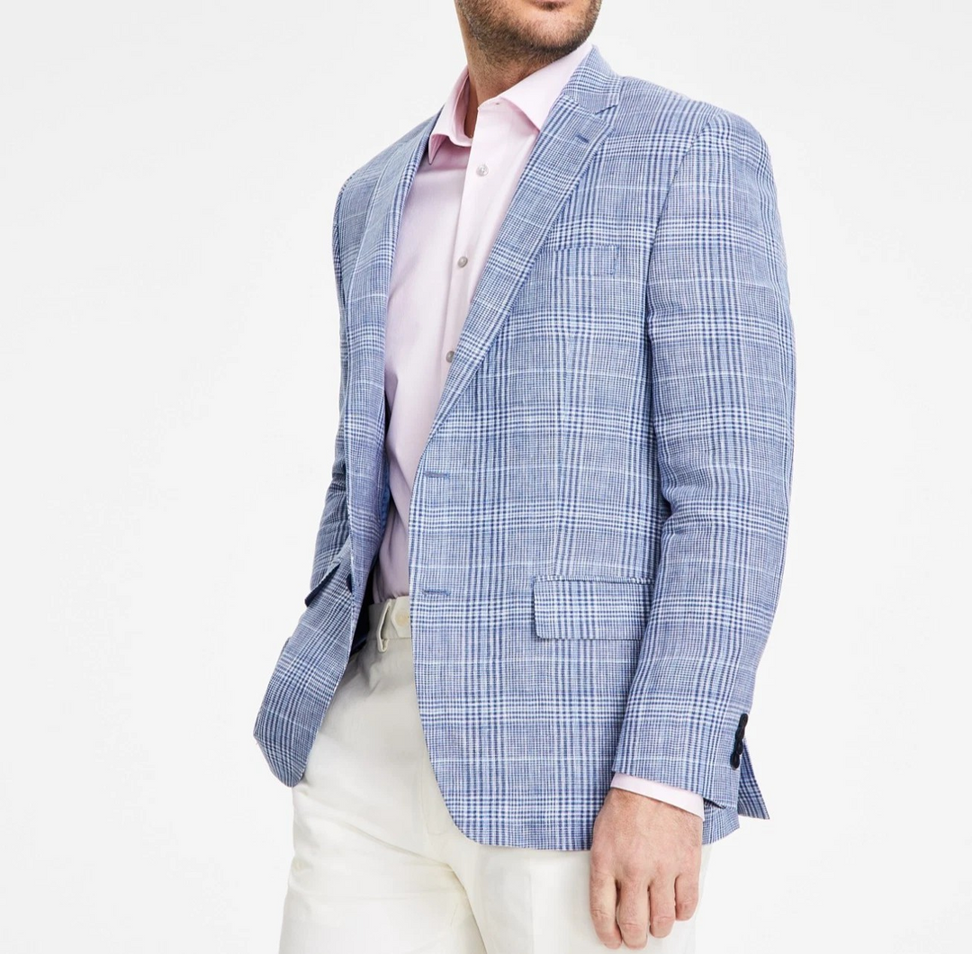 Michael Kors Men's Classic-Fit Linen Plaid Sport Coat MSRP $295