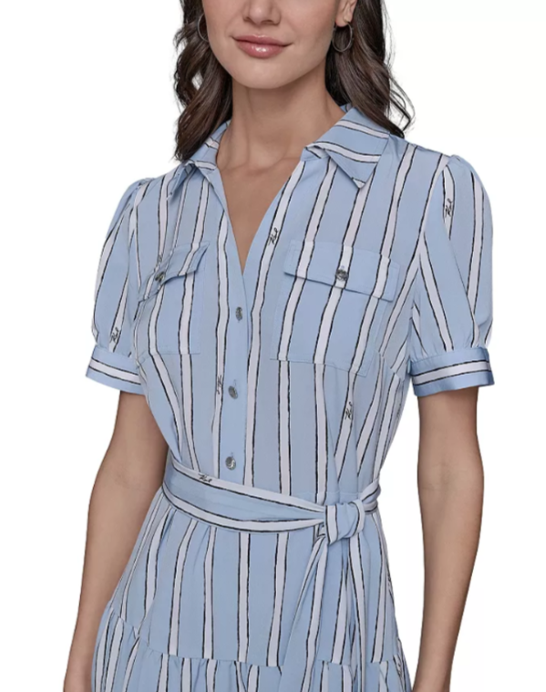KARL LAGERFELD PARIS Striped Belted Shirt Dress MSRP $149