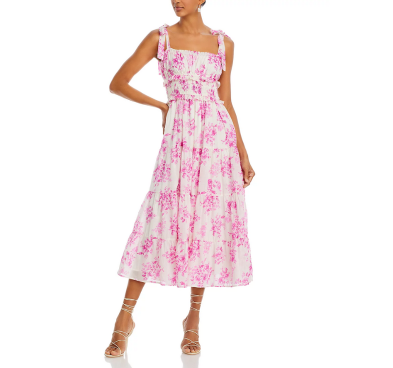 AQUA Floral Tie Strap Midi Dress MSRP $118