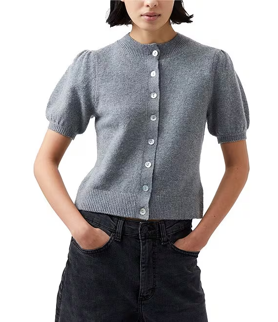 French Connection Women's Vhari Puff-Sleeve Cardigan MSRP $118