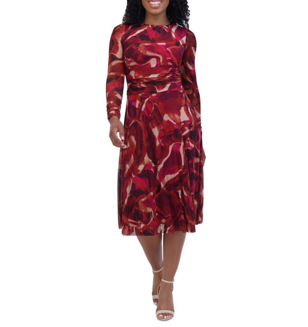 Jessica Howard Printed Ruched-Waist Midi Dress MSRP $ 119