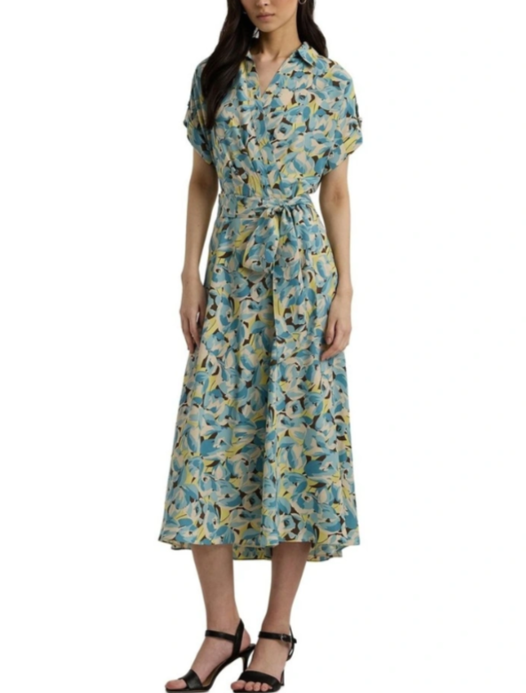 LAUREN Ralph Lauren Floral Belted Crepe Dress