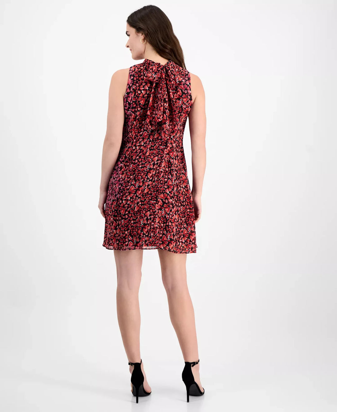 Robbie Bee Women's Heart-Print Sleeveless Mock-Neck Dress MSRP $79