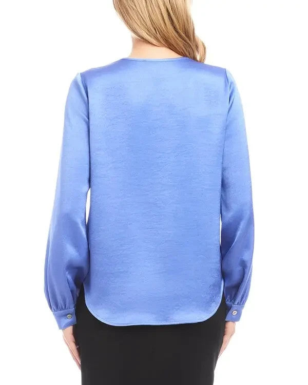 Karen Kane Satin Shirred Blouse MSRP $139