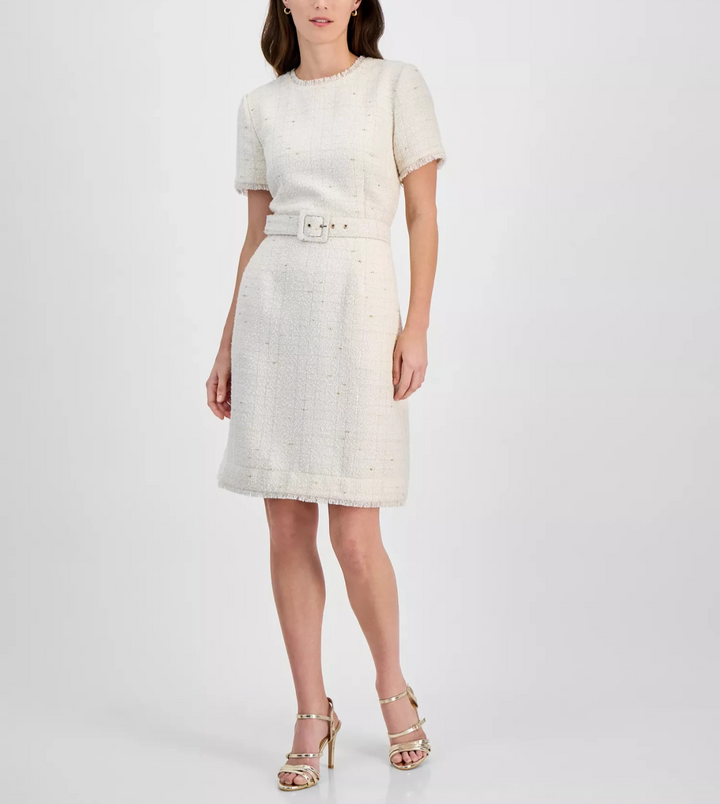 Tahari Petite Belted Tweed Shift Dress MSRP $149