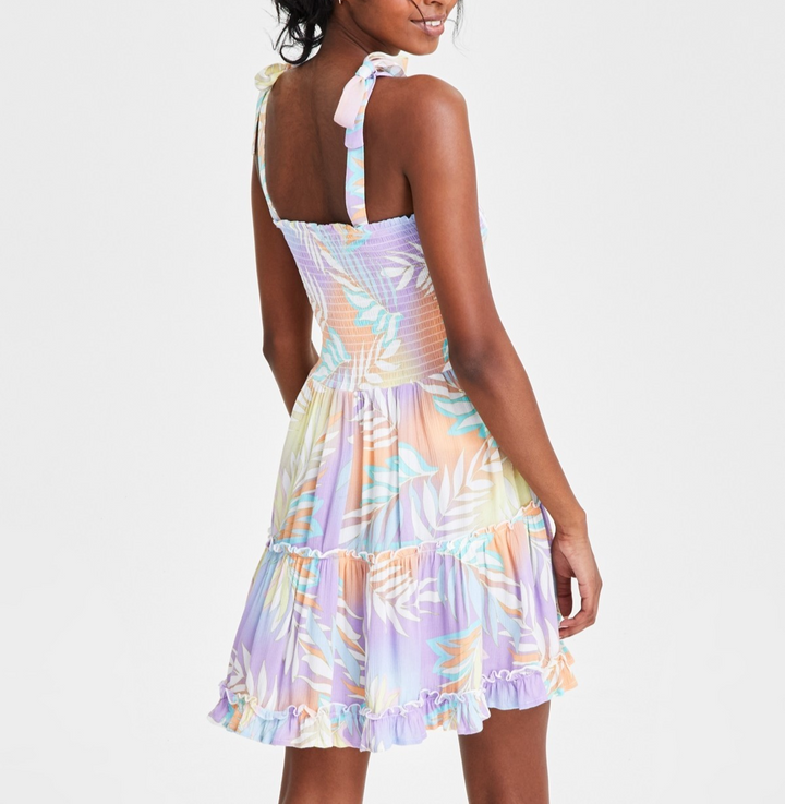 Miken Juniors Smoked Printed Ruffle-Trim Sleeveless Dress Swim Cover-Up MSRP $34