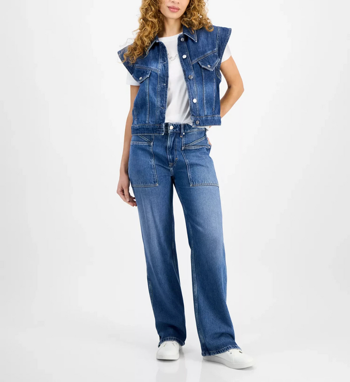 BOSS Orange Women's Extended-Shoulder Denim Vest MSRP $178