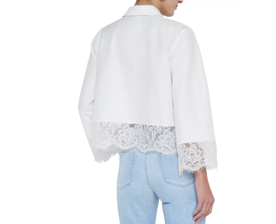 L'AGENCE Levo Lace Trim Crop Shirt MSRP $325
