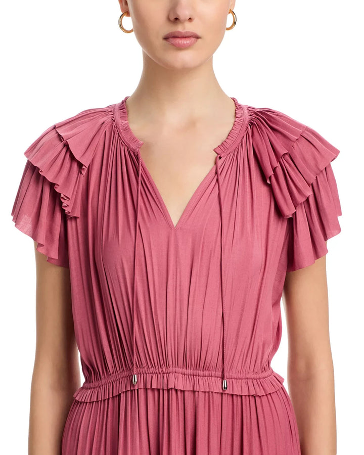 T Tahari Flutter Sleeve Split Neck Flare Airflow Dress MSRP $138