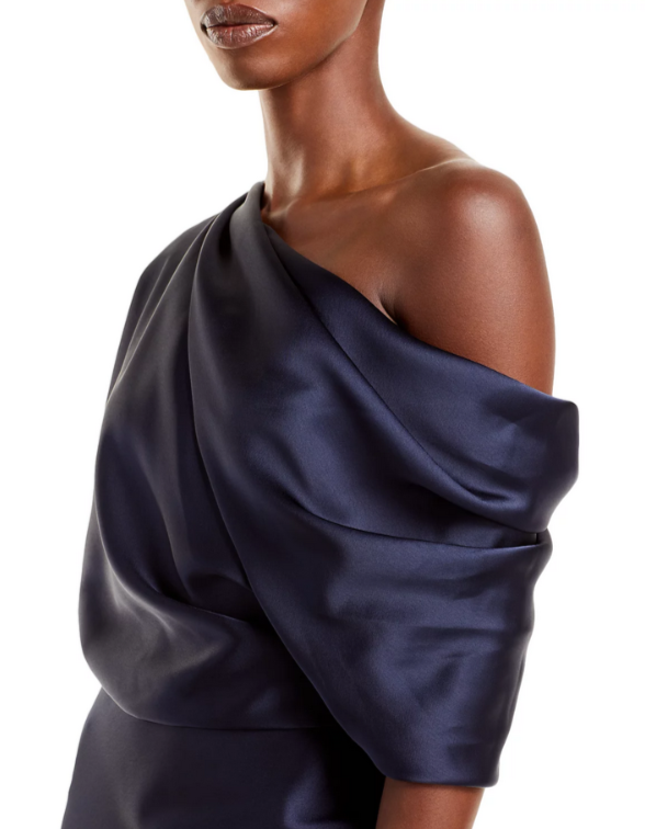 Amsale Draped Satin One Shoulder Dress MSRP $495