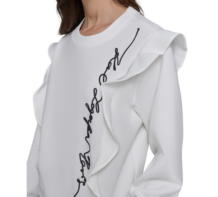 KARL LAGERFELD PARIS Ruffle Logo Crewneck Sweatshirt MSRP $99