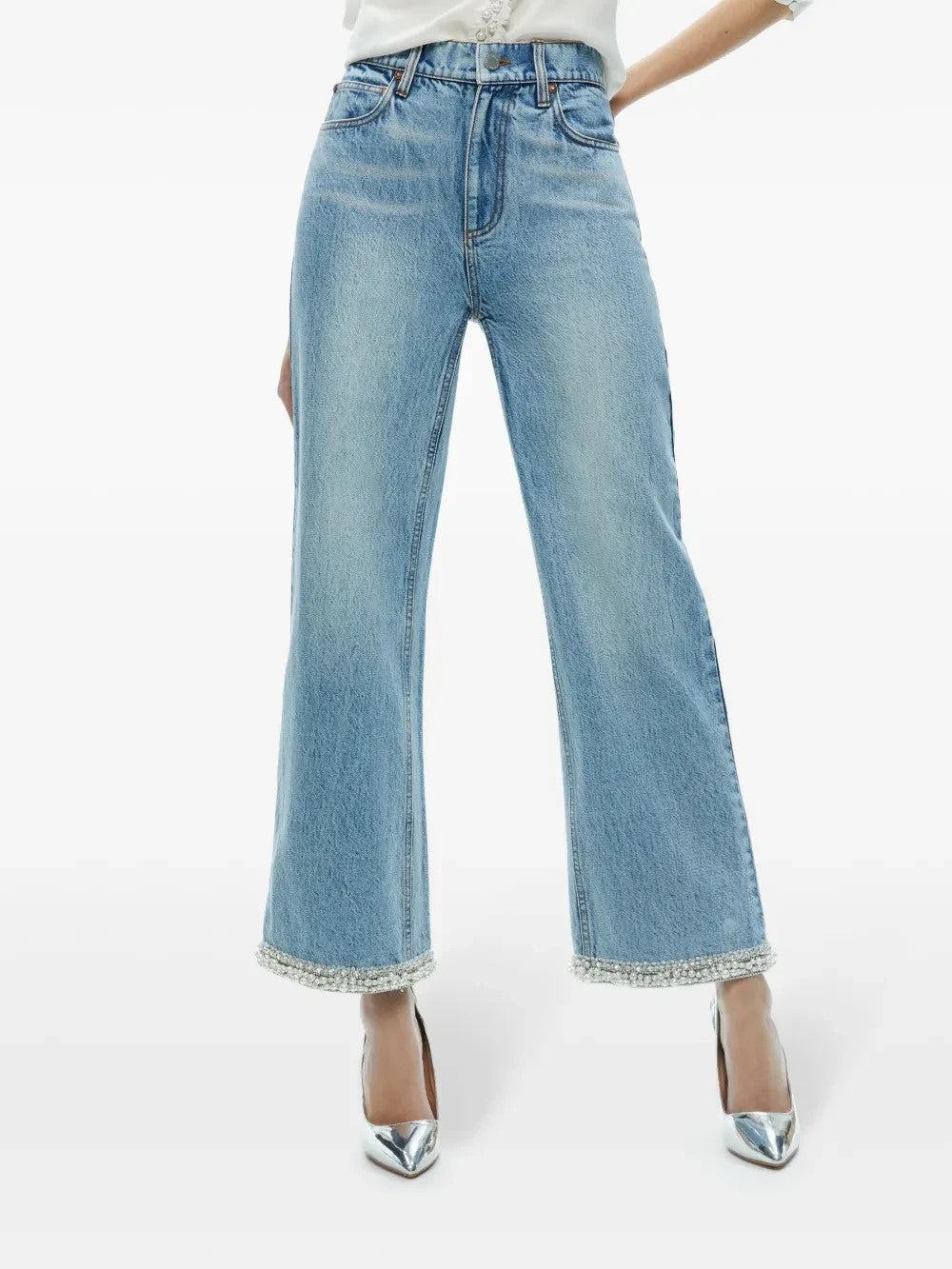 Alice + Olivia Ora embellished wide-leg jeans MSRP $1168