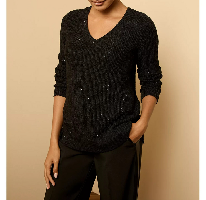 NIC+ZOE Shimmer Waffle V Neck Sweater MSRP $168