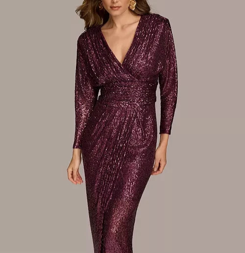 Donna Karan New York Donna Karan Sequin Long-Sleeve Gown MSRP $299