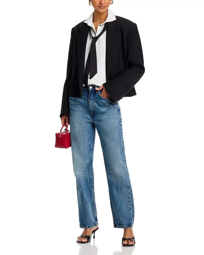 FRENCH CONNECTION Quinn Crepe Satin Bow Shirt MSRP $108