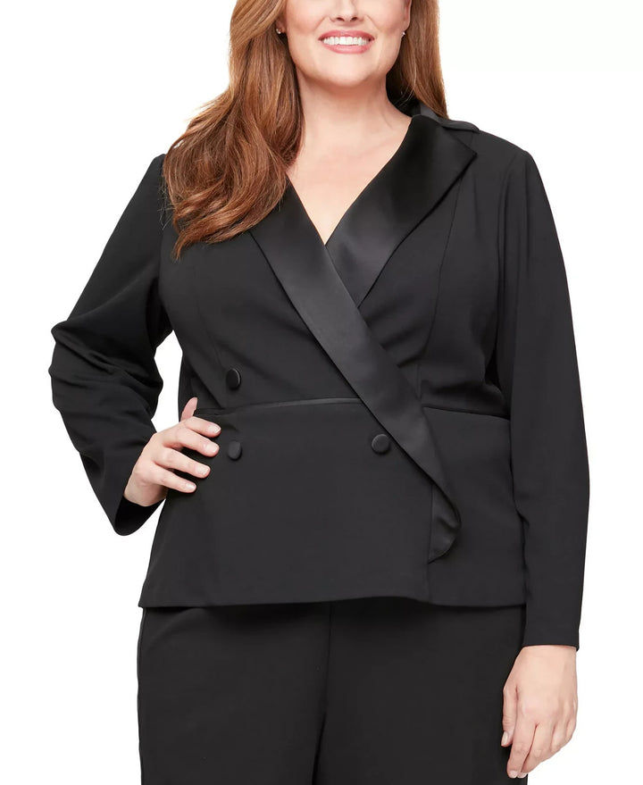 Alex Evenings Plus Size Long-Sleeve Tuxedo Blouse MSRP $149