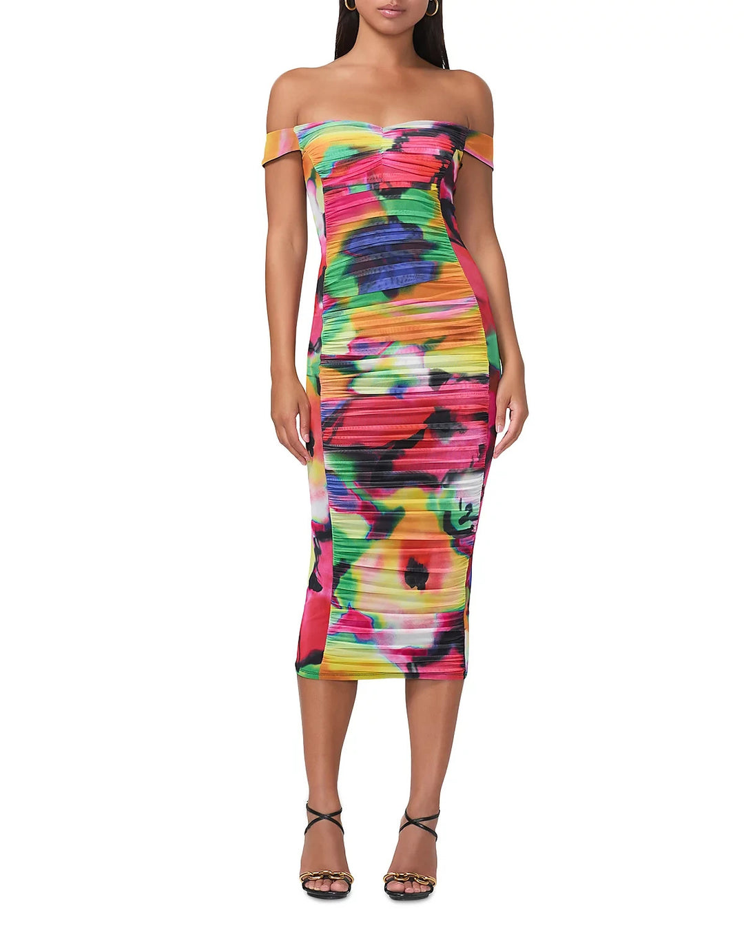 AFRM Casey Ruched Stretch Midi Floral Dress MSRP $118