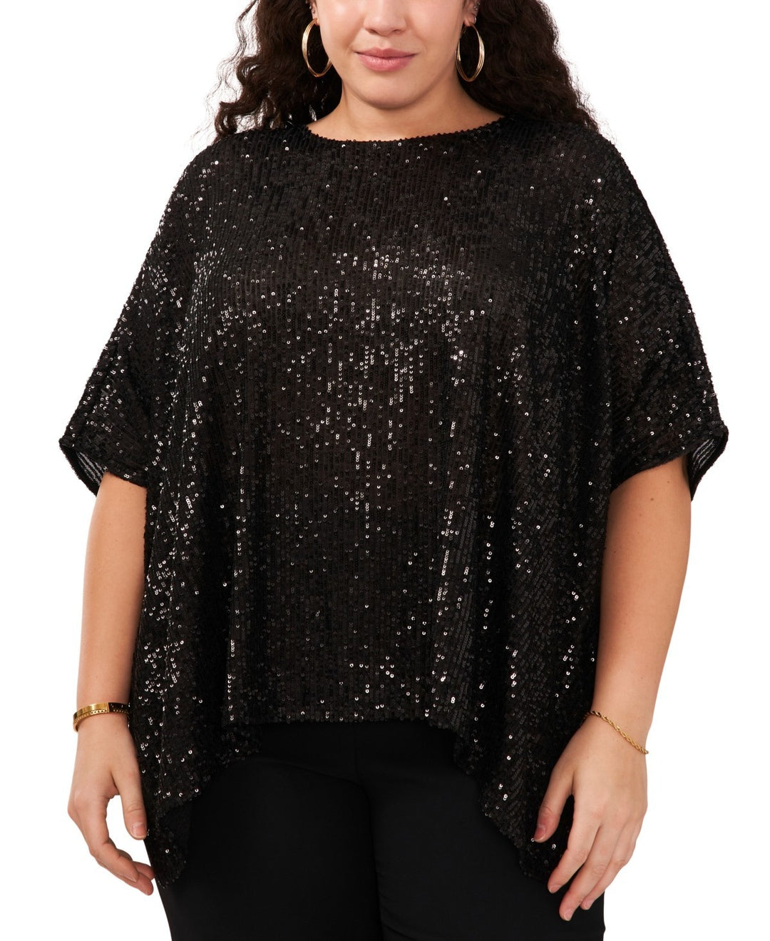 MSK Sequined Boat-Neck High-Low Poncho Top MSRP $99