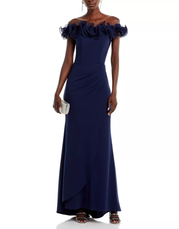 AQUA Ruffled Neck Evening Gown MSRP $268