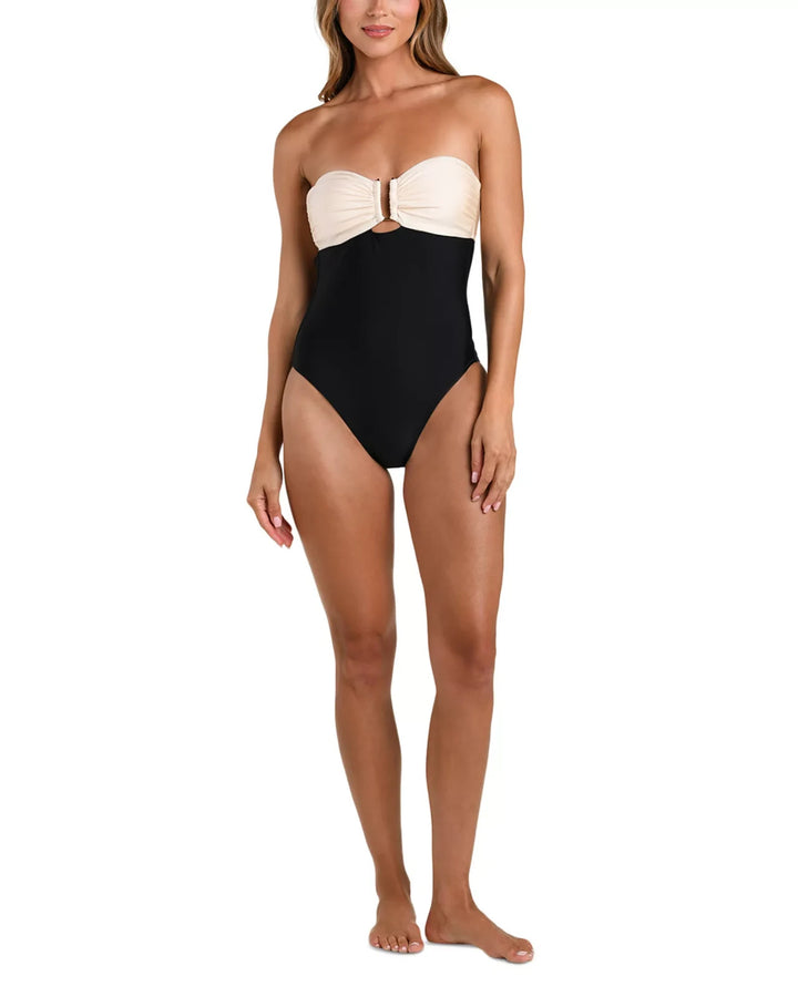 L'AGENCE Emilia Solids Color Block Bandeau One Piece Swimsuit MSRP $255