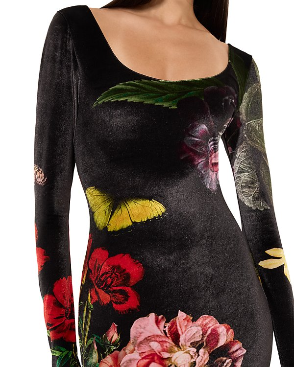 Alice and Olivia Delora Velvet Scoop Neck Midi Dress MSRP $395