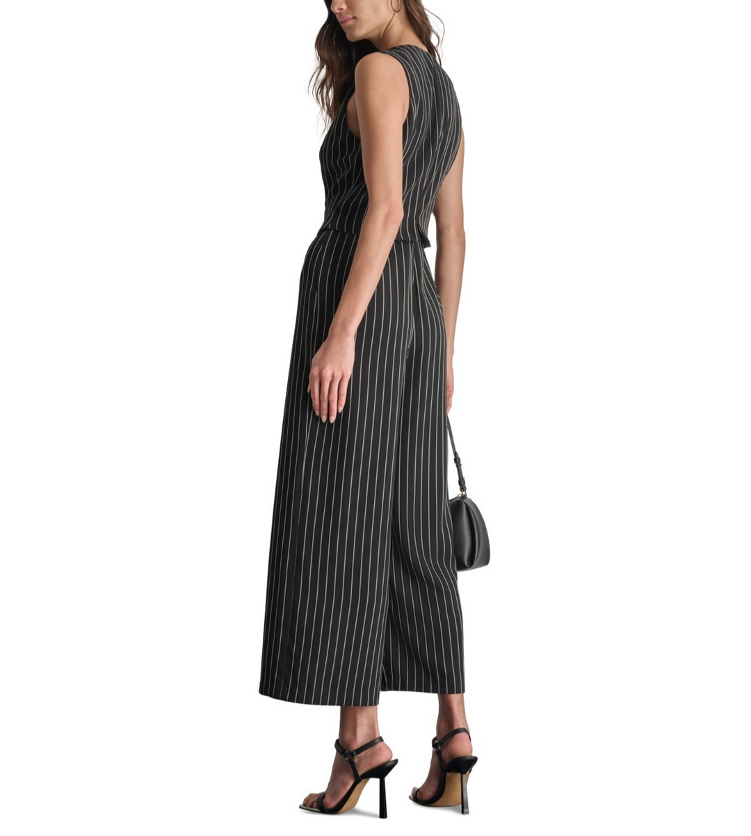 DKNY Women's V-Neck Pinstripe Sleeveless Jumpsuit MSRP $139