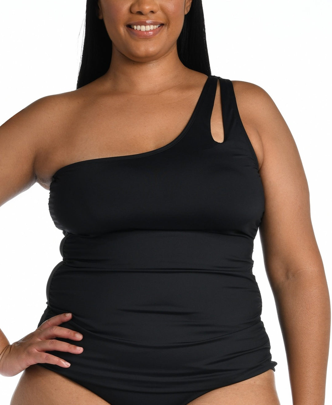 La Blanca Plus Size Tummy-Control One-Shoulder Tankini Top MSRP $93