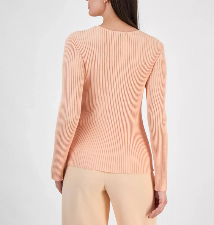 Tahari ASL Women's Ribbed V-Neck Twist-Front Sweater MSRP $69