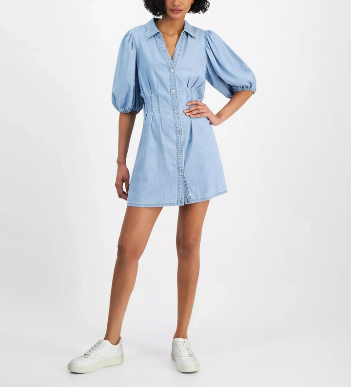 Tinsel Balloon-Sleeve Button-Front Denim Shirtdress MSRP $59