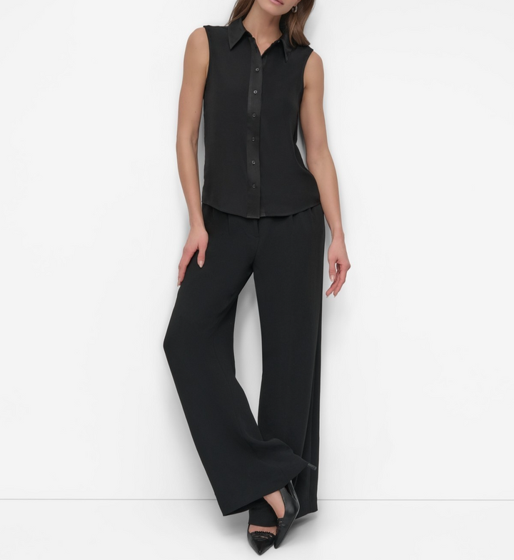 DKNY Women's Sleeveless Button-Front Collared Blouse MSRP $59