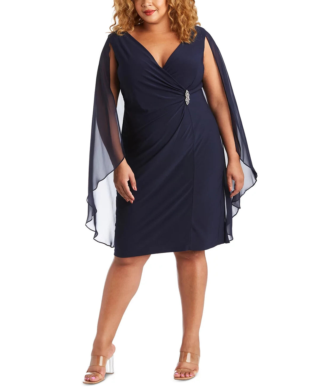 R & M Richards Plus Size Embellished Chiffon-Cape Dress MSRP $109