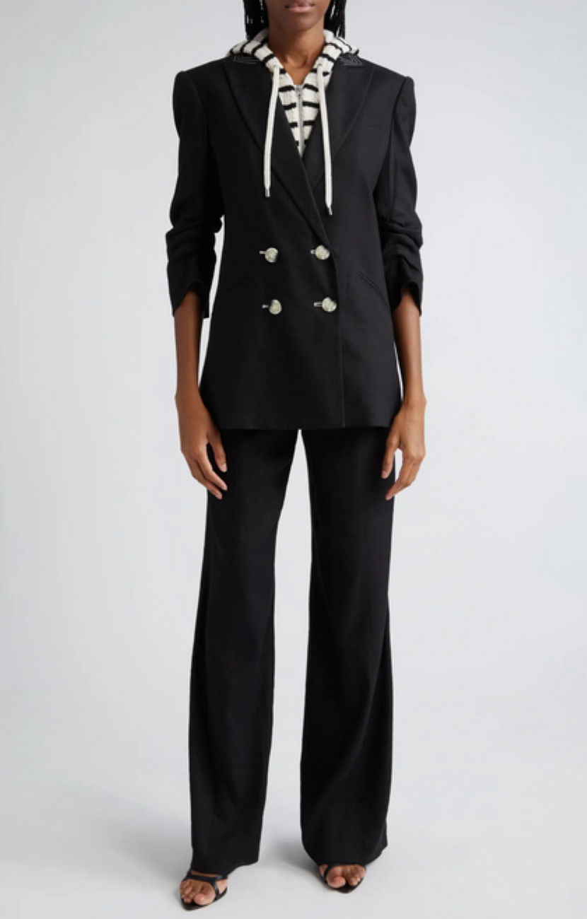 Veronica Beard Sunny Button Tab Linen-Blend Wide Leg Pants MSRP $448