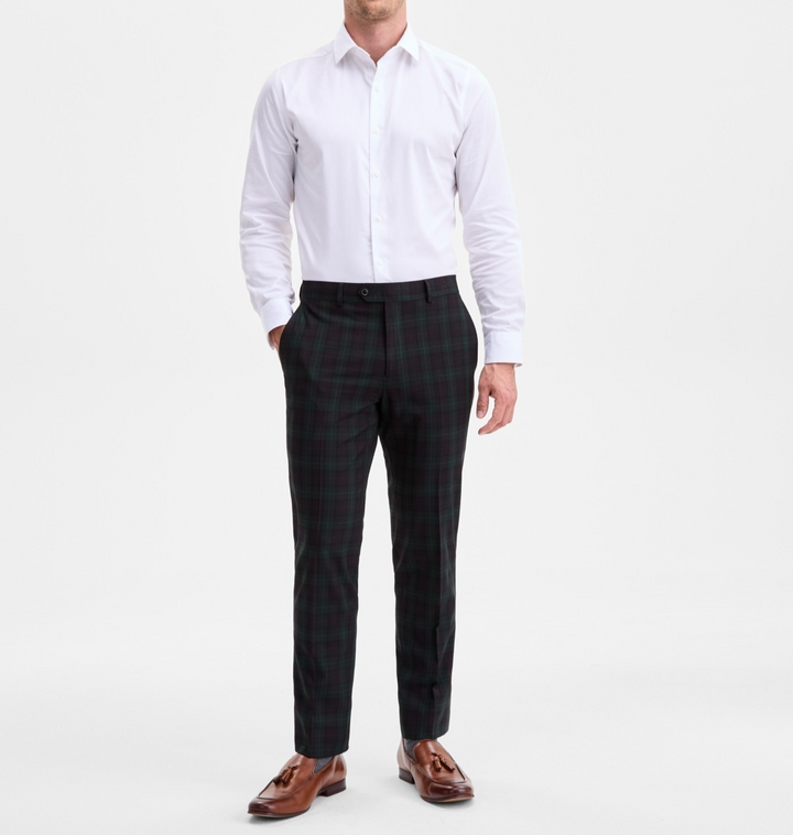 Bar III Men's Slim-Fit Green & Burgundy Plaid Suit Separate Pants MSRP $175