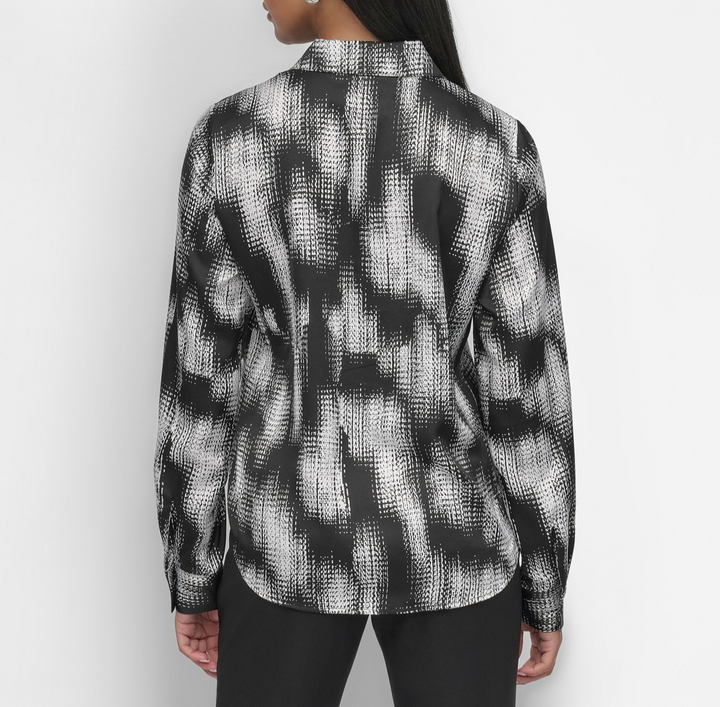 DKNY Women's Sheer-Yoke Abstract-Print Blouse MSRP $89