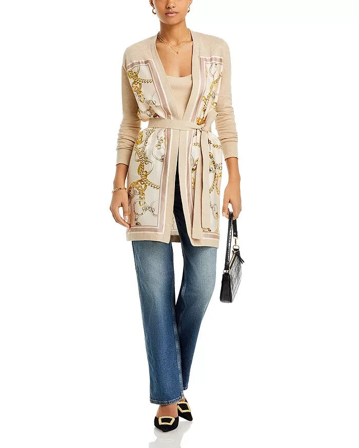 L'AGENCE Beverley Silk Panel Chain Cardigan MSRP $575