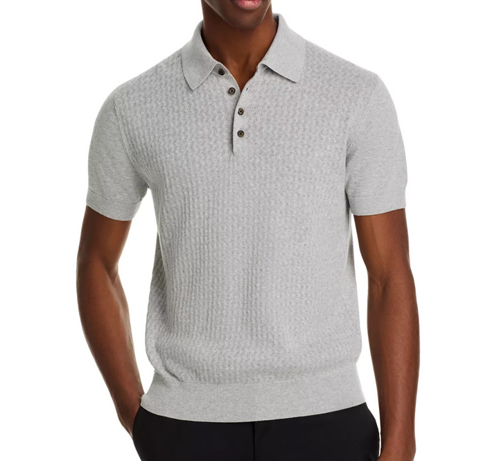 The Men's Store Pointelle Short Sleeve Sweater Polo MSRP $108